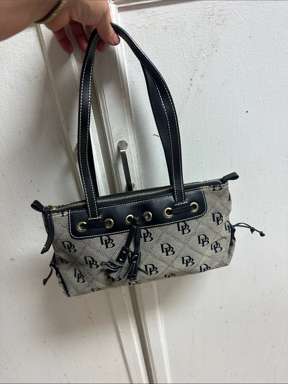 Dooney & Bourke Black and Beige Monogram Shoulder Bag